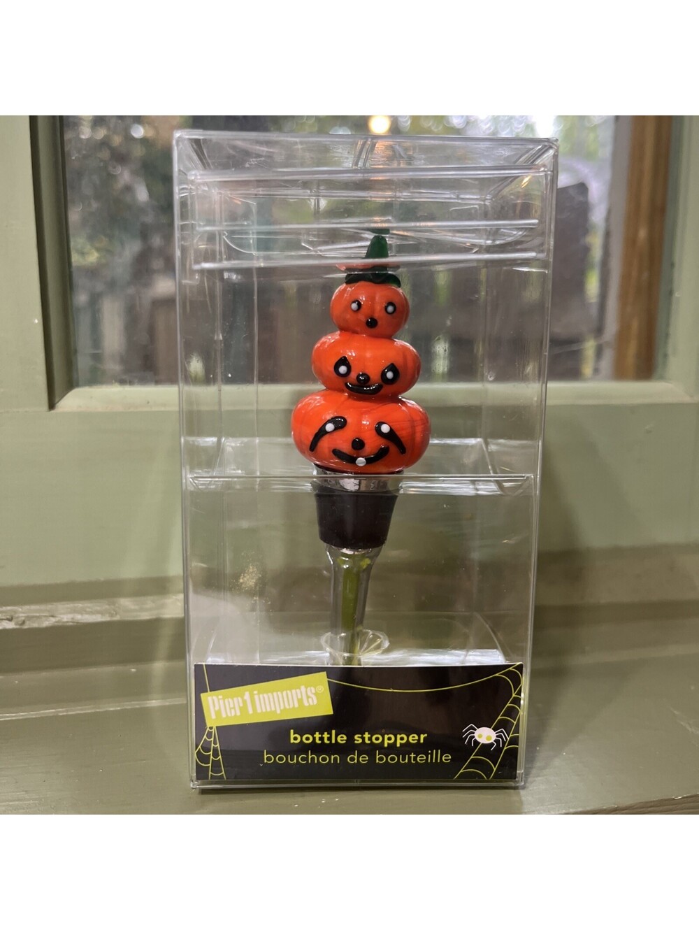 Pier 1 Imports Glass Bottle Stopper Halloween Pumpkin Jack o Lantern Fall Orange